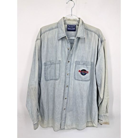 Other - Vintage 80s 90s Hard Rock Cafe Washington D.C Denim Shirt Embroidered Size L